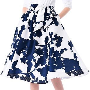 eShakti Sash tie Floral Print Dupioni Skirt